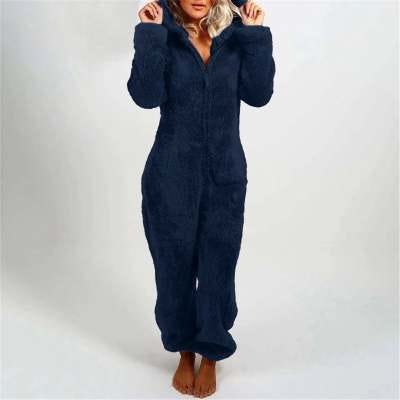 Women'S Plush Thick Plush Plush Jumpsuit Hooded Pajamas Parent-Child Wear