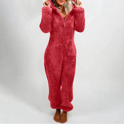 Women'S Plush Thick Plush Plush Jumpsuit Hooded Pajamas Parent-Child Wear
