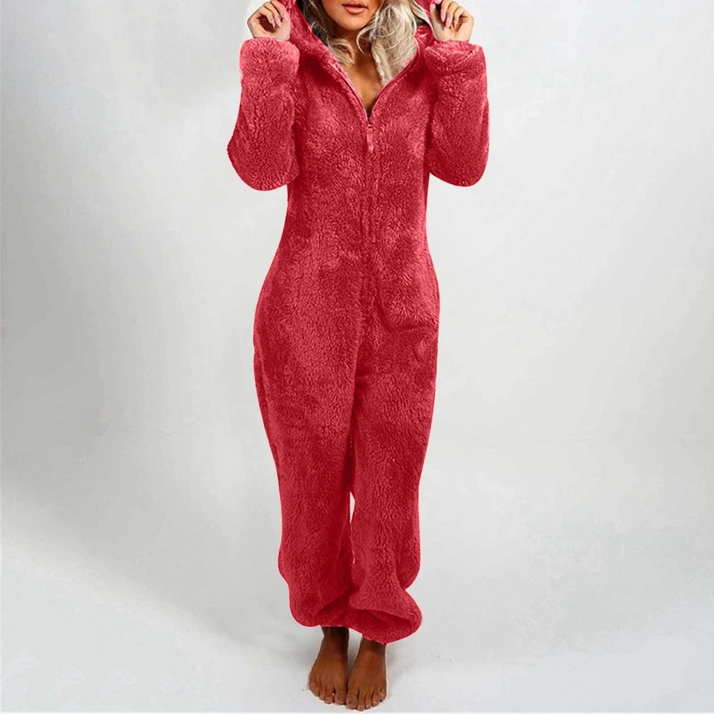 Women'S Plush Thick Plush Plush Jumpsuit Hooded Pajamas Parent-Child Wear