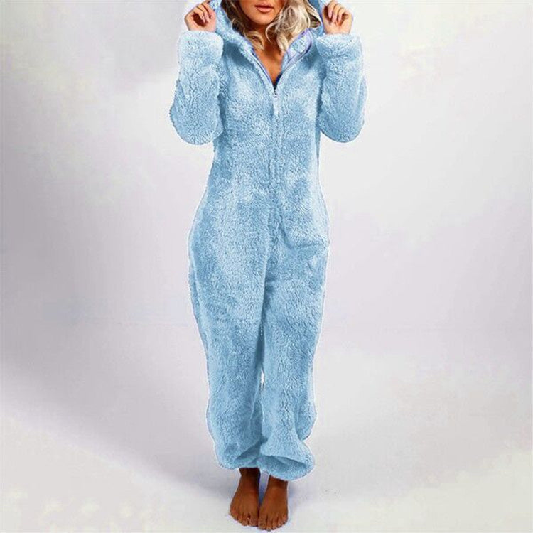 Women'S Plush Thick Plush Plush Jumpsuit Hooded Pajamas Parent-Child Wear
