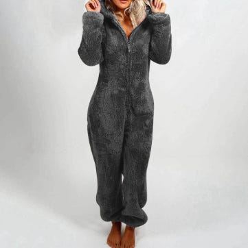 Women'S Plush Thick Plush Plush Jumpsuit Hooded Pajamas Parent-Child Wear