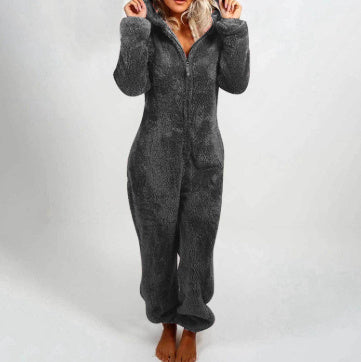 Women'S Plush Thick Plush Plush Jumpsuit Hooded Pajamas Parent-Child Wear
